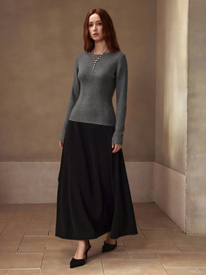 One-piece Seamless Crew Neck Pullover Sweater