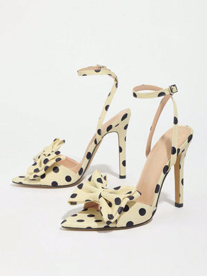 Sweet Color-blocked Polka Dot Bow High-heeled Sandals