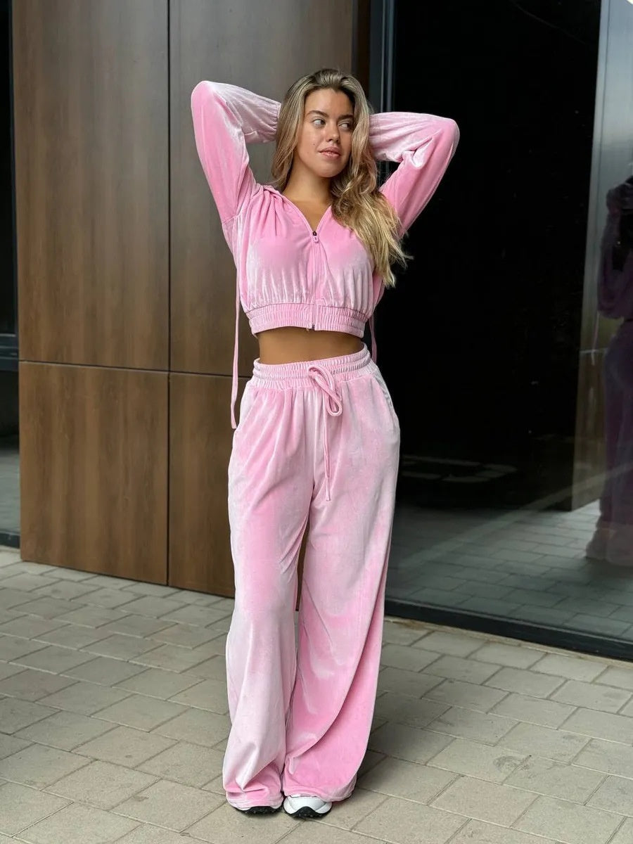 Liber Autumn women's elastic waist solid color clothing Sweatshirts&Hoodies Long sleeve cardigan two piece set