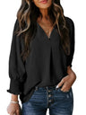 V-neck Long Sleeve Roll Up The Cuffs Shirt T-shirts