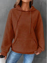 Waffle Drawstring Pocket Round Neck Long Sleeve Hoodie