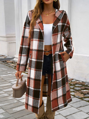 Contrasting Colors Pocket Plaid Mid-length Coats