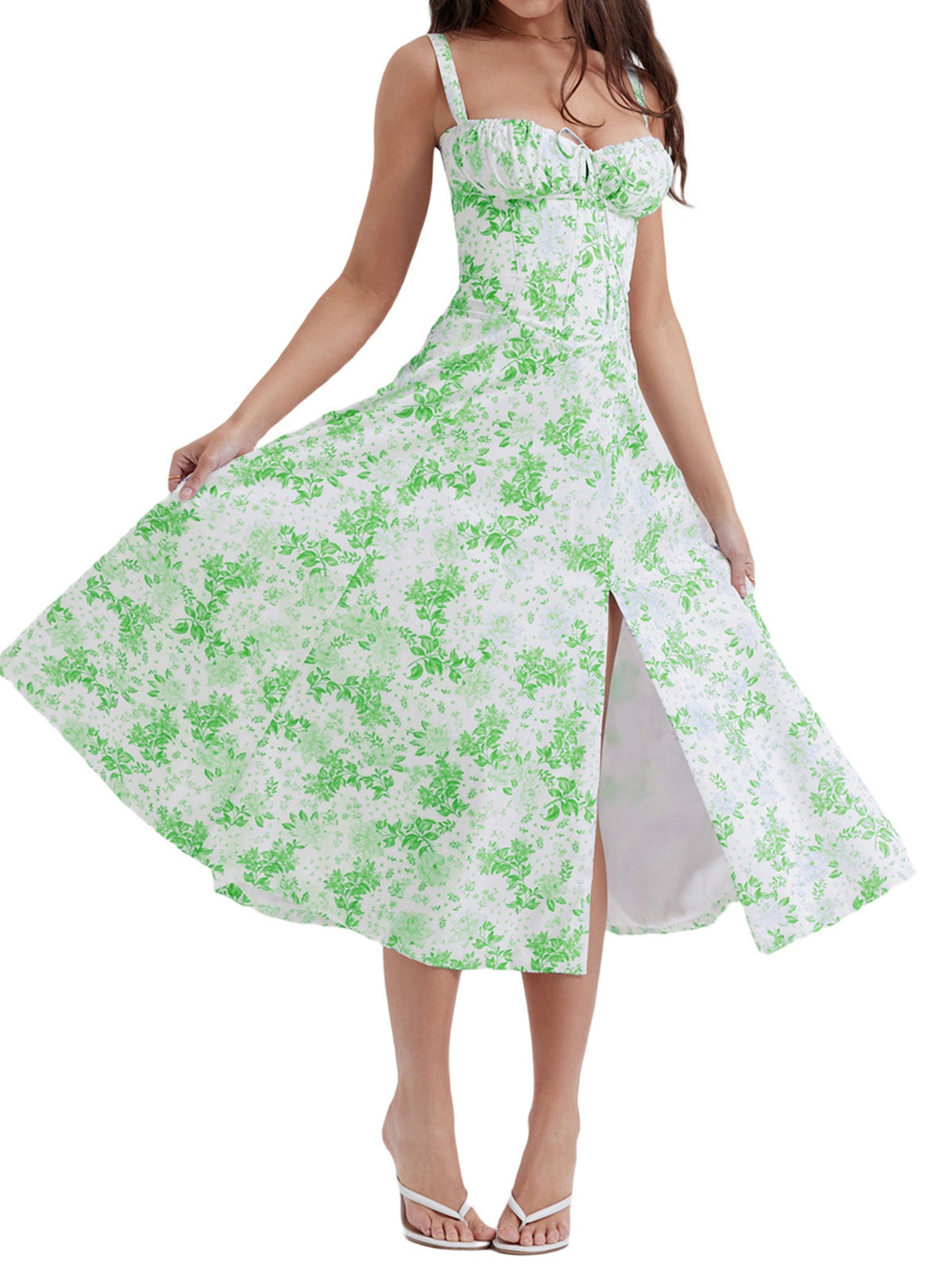 Waist Cinching With Straps A-line Skirt Split Suspenders Sweet Maxi Dresses