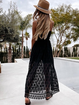 V-neck Lace-trimmed Backless Jumpsuit