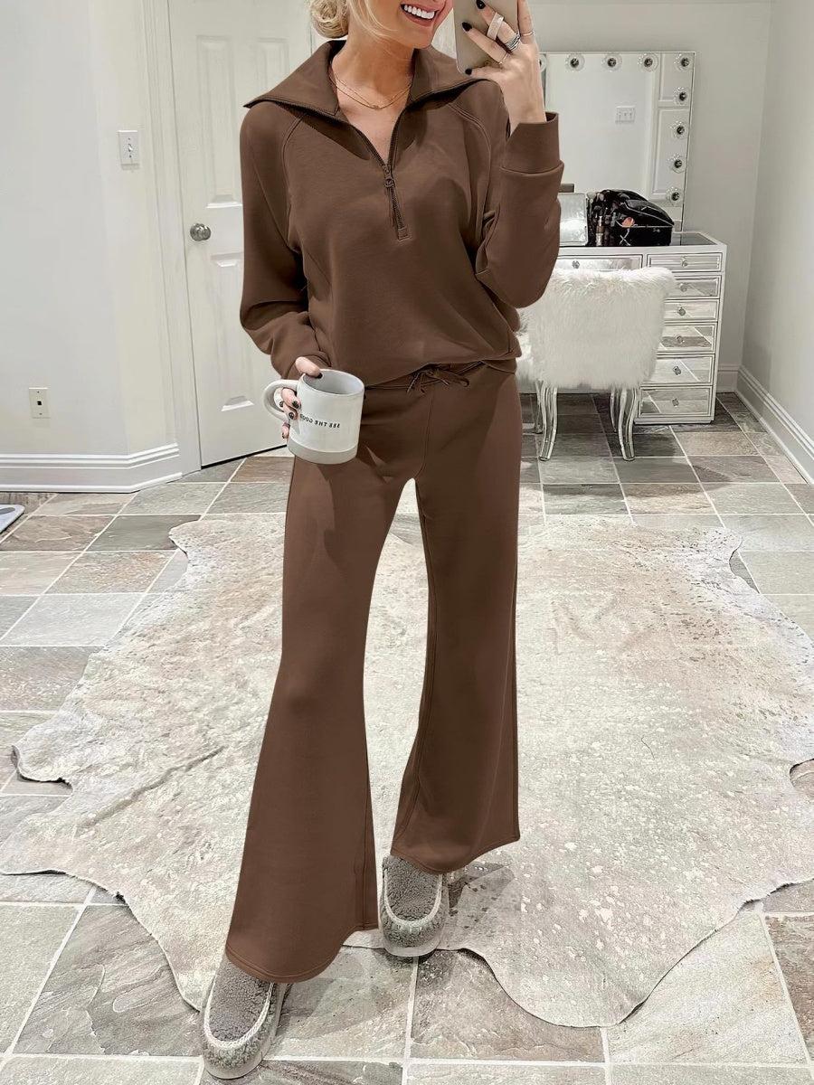 Liber Autumn Women's Zipper Solid Color 2-piece Sets