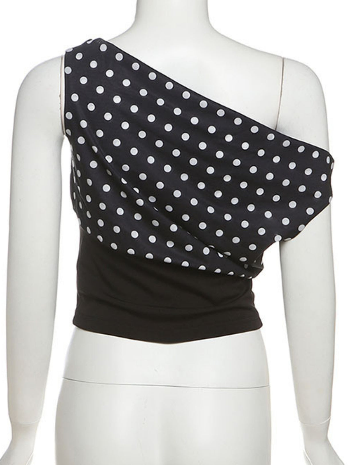 Polka Dots One-shoulder Off-shoulder Cropped Top And Cinched Waist Tank Tops&Camis