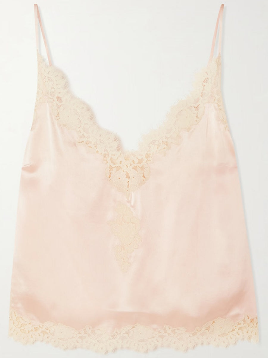 Lace Stitching Satin Camisoles Skirt 2-piece Sets