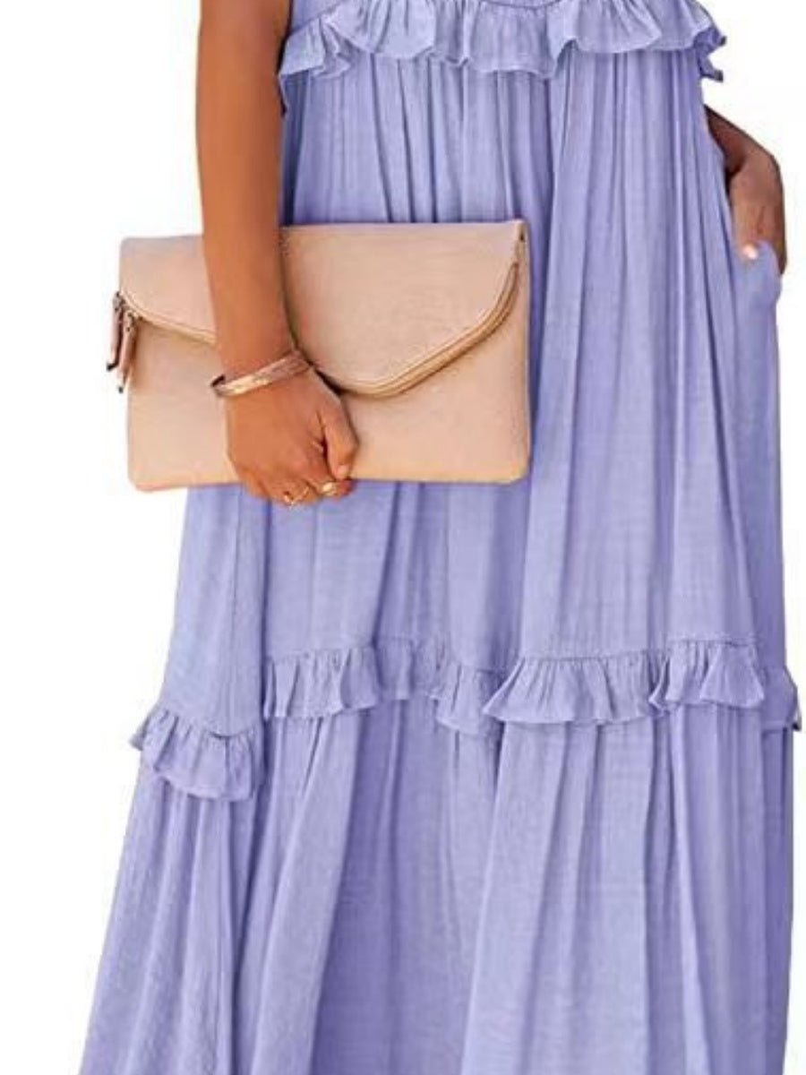 Camisoles Loose-fit Multi-story Irregular Solid Color Maxi Dresses