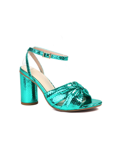 Brightly Colored Embossed High-heeled Sandals
