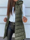 Mid-length Hooded Design Keep Warm Leisure Zipper Pocket Quilted Vest