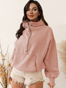 Women's Autumn/Winter Solid Color Half-Zip Long-Sleeve Kangaroo Pocket Hooded Sweatshirt