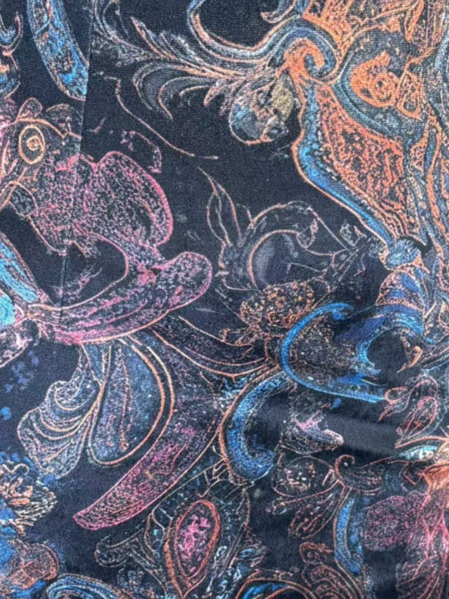 Mesh Splicing Printed Hip-hugging Mini&Short Dresses