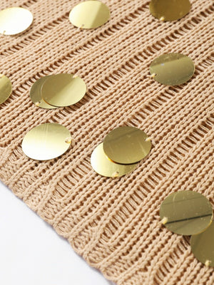 V-neck Waist-cinching Belt Sequins Knitting Maxi Dresses