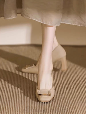 Liber Spring and Autumn Square Buckle Women's High Heels