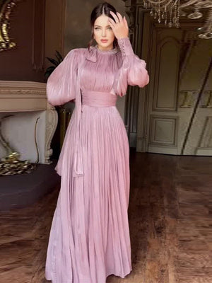 Balloon Sleeve Rhinestone-studded Waist Banquet Maxi Dresses