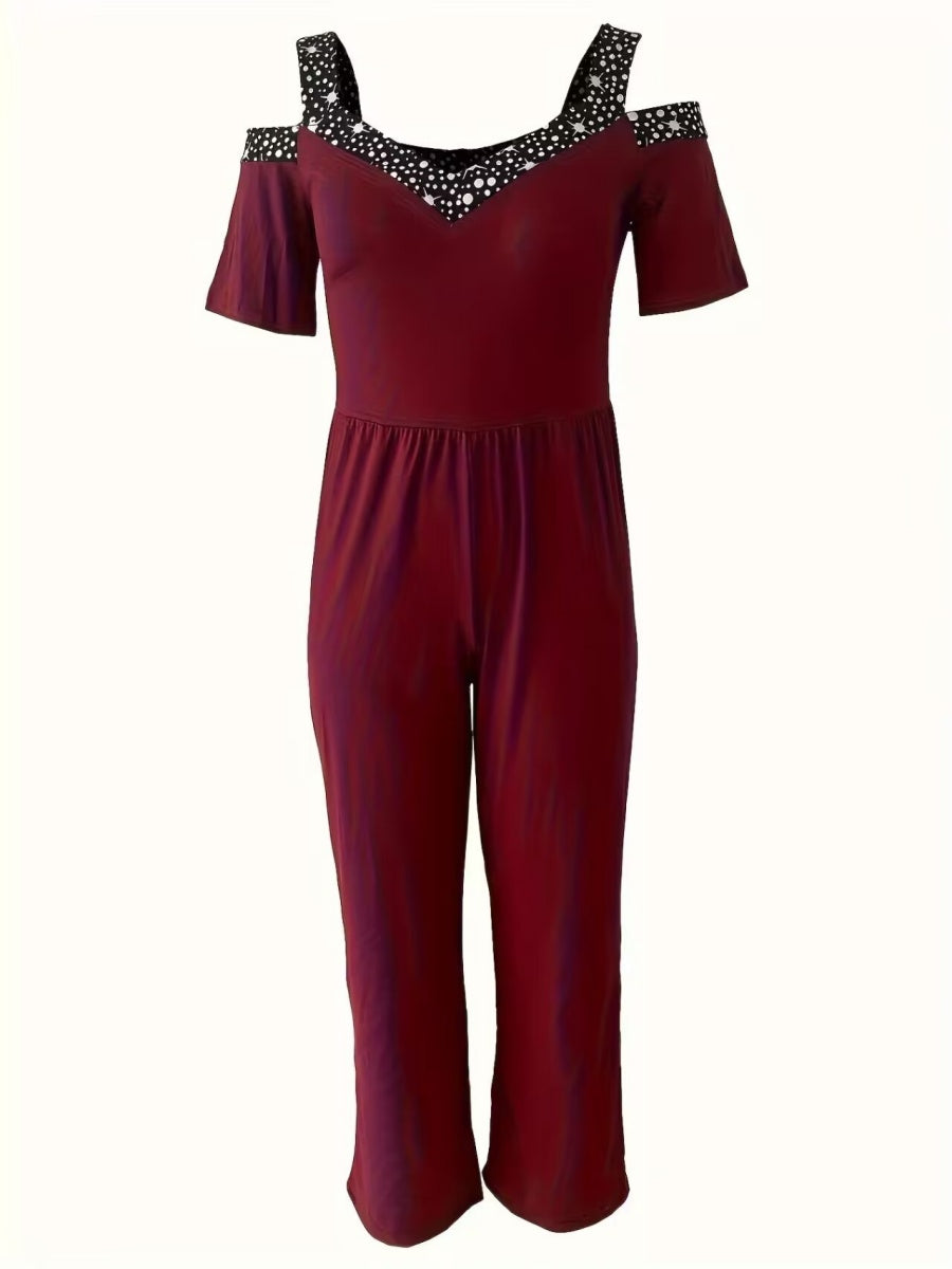 Polka Dot Print Off-shoulder Wide Leg Jumpsuits