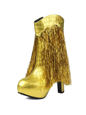 Fashionable Sequined Tassel High-heeled Platform Women's Boots