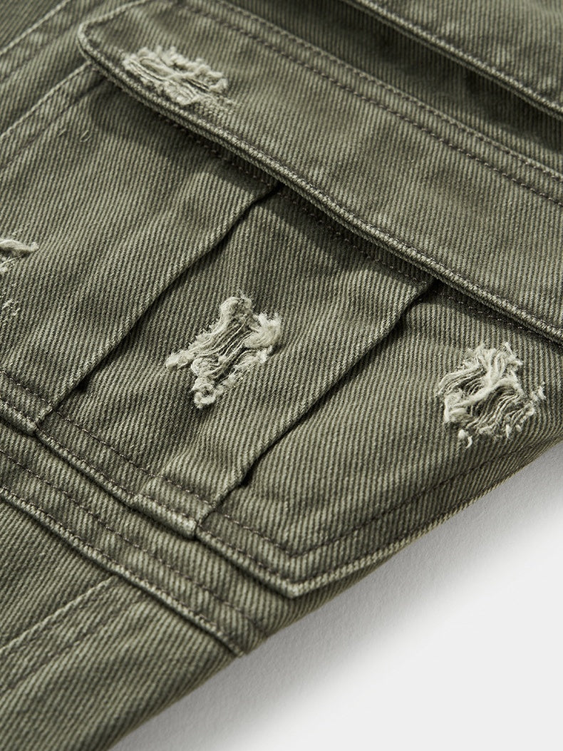 Washing Water Cut Multiple Pockets Old Tooling Casual Trousers