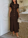 Buttons Short-sleeved Bodycon Top Maxi Dresses