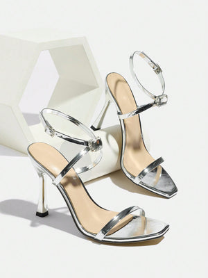 Thin-strapped Rhinestone Buckle Single-strap Stiletto Sandals