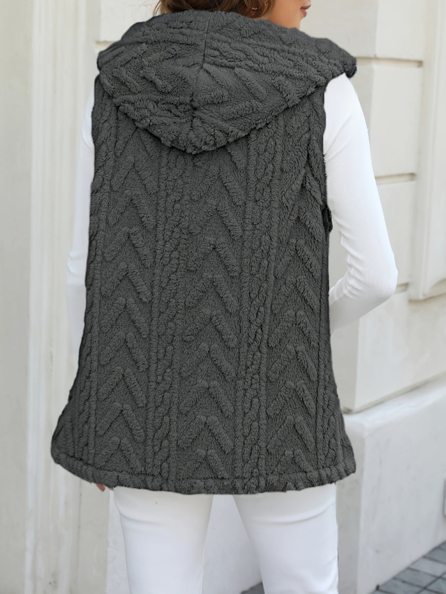 Three-dimensional Geometric Pattern Warm And Fashionable Plush Hooded Cardigan Mid-length Vest