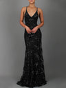 Camisoles V-neck Backless Sequins Lace Up Formal Dress Dinner Maxi Dresses