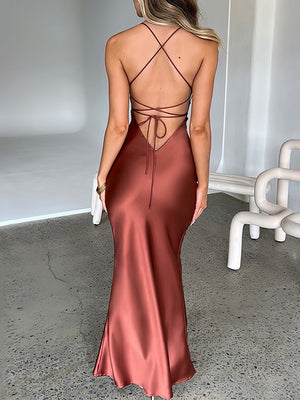Back-Less Tie-Up Thin Strap Maxi Dress