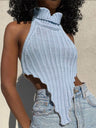 Turtleneck Irregular Hem Knitted Vest