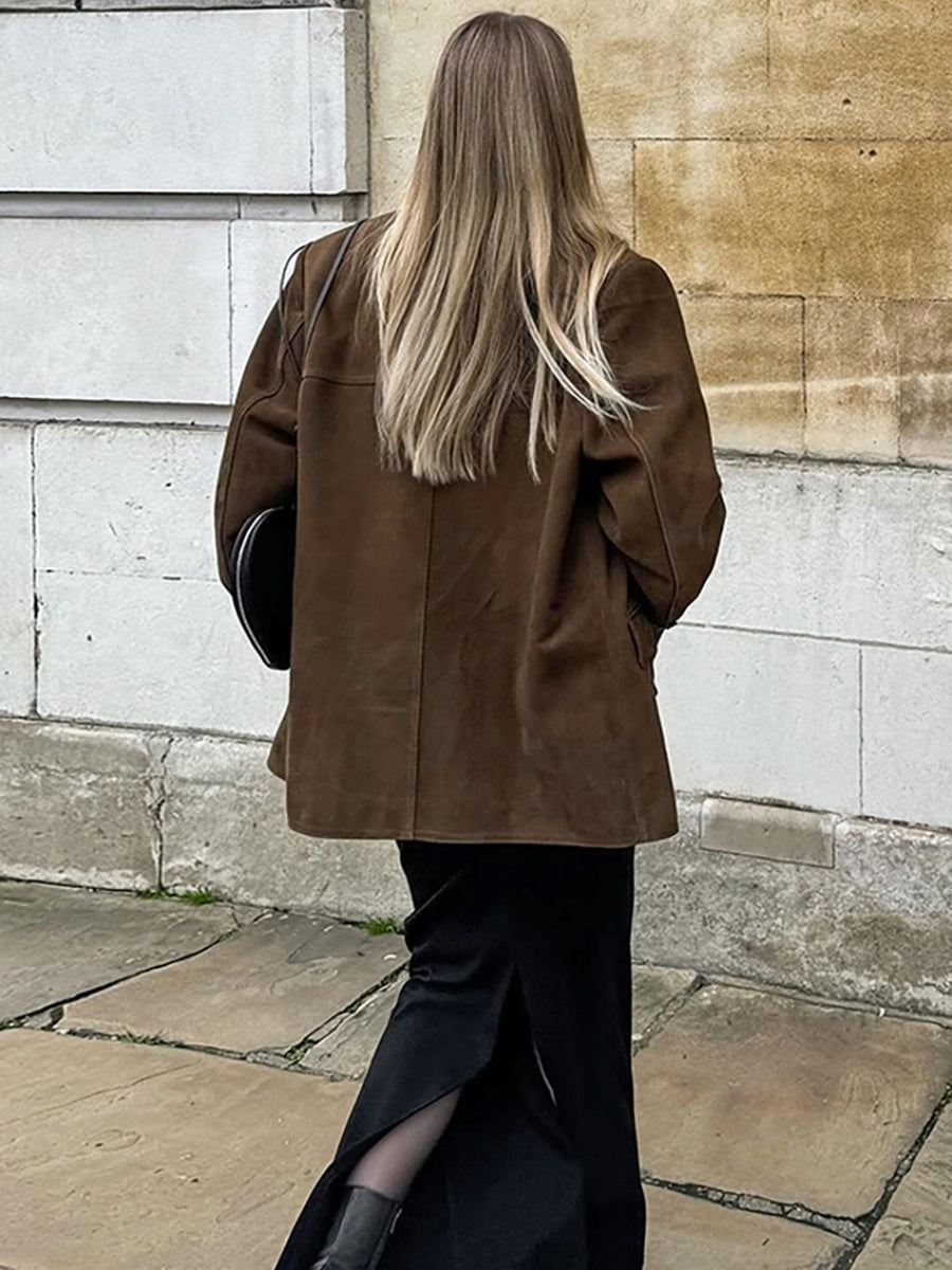 Liber Autumn Women's Buttons Suede Jackets