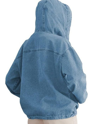 Button-up Pullover Denim Hoodie