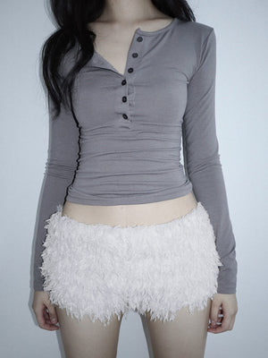 Weiße Mao Mao Shorts, warm und eng anliegend, mit niedrigem Bund