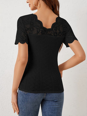 Lace T-shirts V-neck Sheer Tops