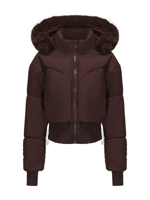 Large Fur Collar Hooded Pockets Short Waist Down Jacket