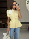 Waist 3D Flowers Short Sleeve Suit Jacket Commuting Shirts