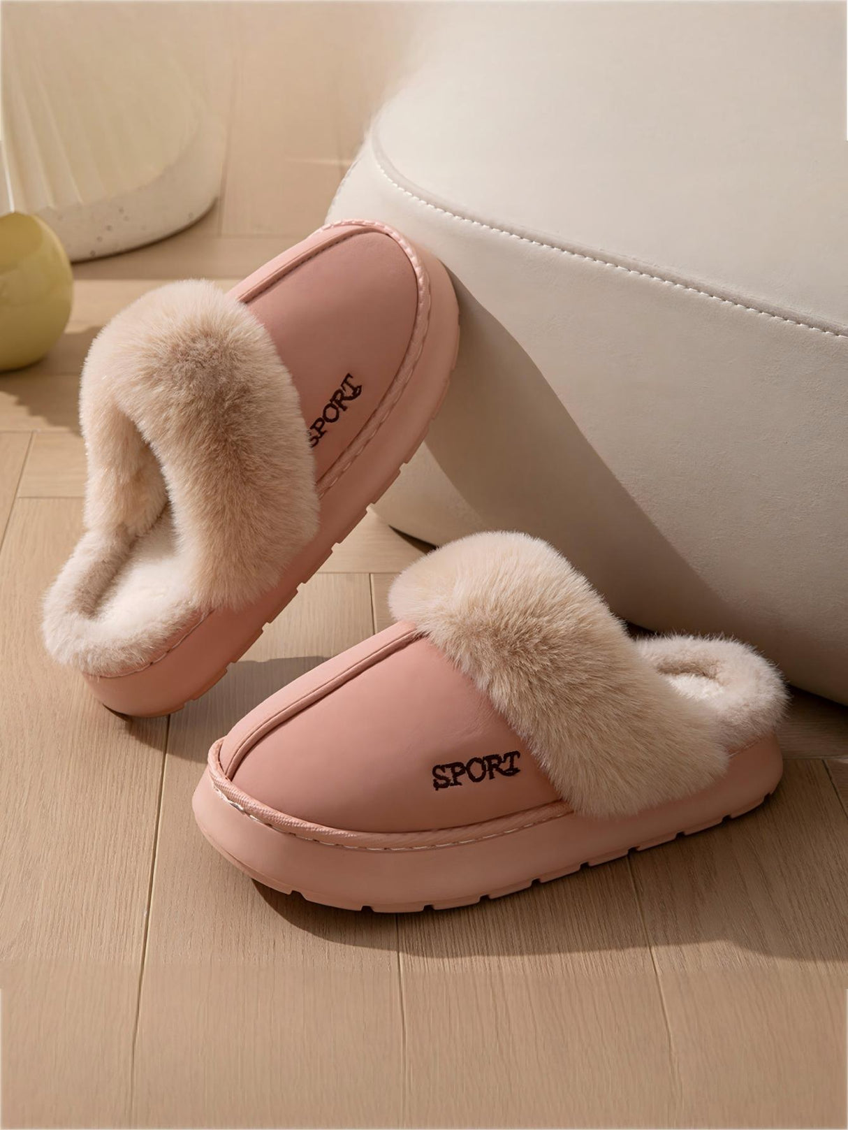 Solid Color Plush Thick-soled Slippers