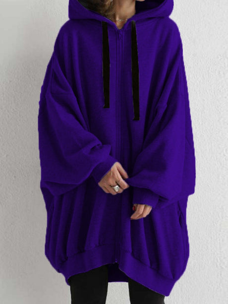 Zipper Long Fleece Lined Coat Hoodies