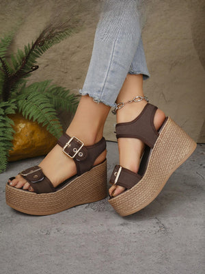 Metal Buckle Vacation Wedge Platform Sandals