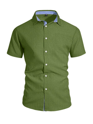 Cotton And Linen Color-blocked Shirts
