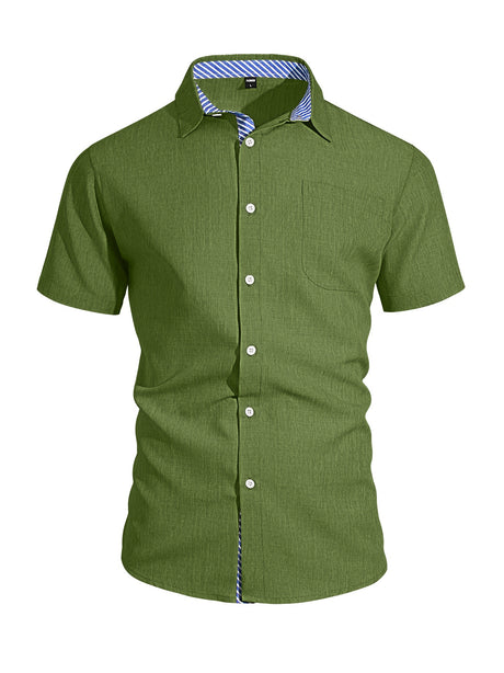 Cotton And Linen Color-blocked Shirts