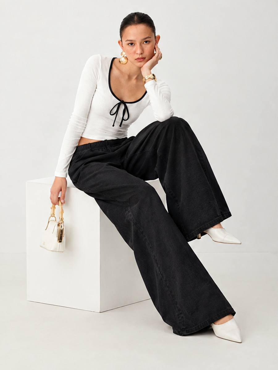 Sweet Tie-up Bow Patchwork T-shirt Pants Sports Leisure Set 2-piece Sets