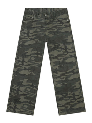 Camouflage Ins Loose-fit Straight-fit Wide-leg Jeans