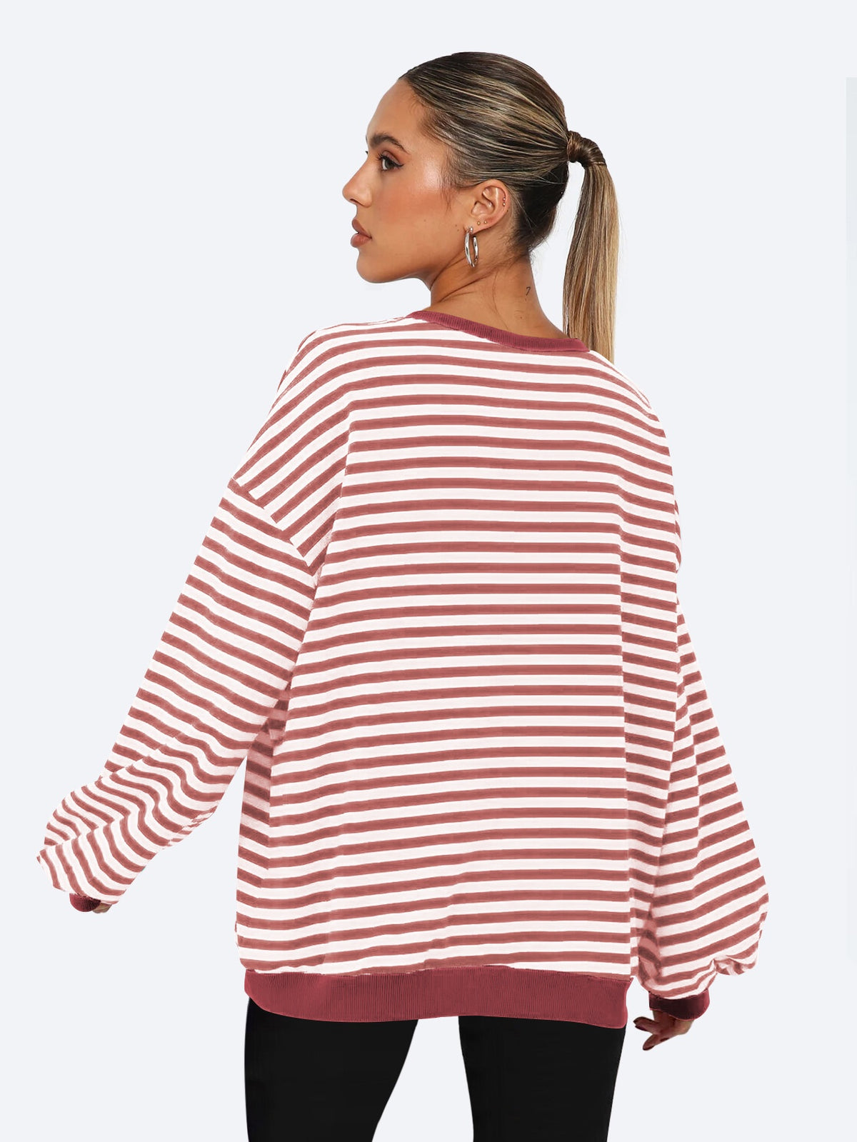 Women's Autumn/Winter Striped Color-Blocked Oversized Long-Sleeved Sweatshirt