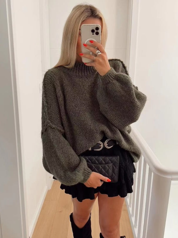 Medium high collar Splicing Sweaters