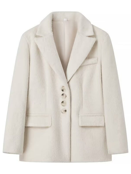 Long Hair Lapel Single-breasted Long Sleeves Blazers