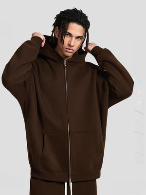 Plush Sports Loose Solid Color Zipper Hooded Sweatshirts&Hoodies Set