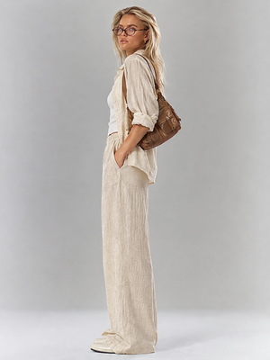 Solid Color Shirt And Trousers Set, Long-sleeved Shirt And Loose Trousers, Two-piece Set