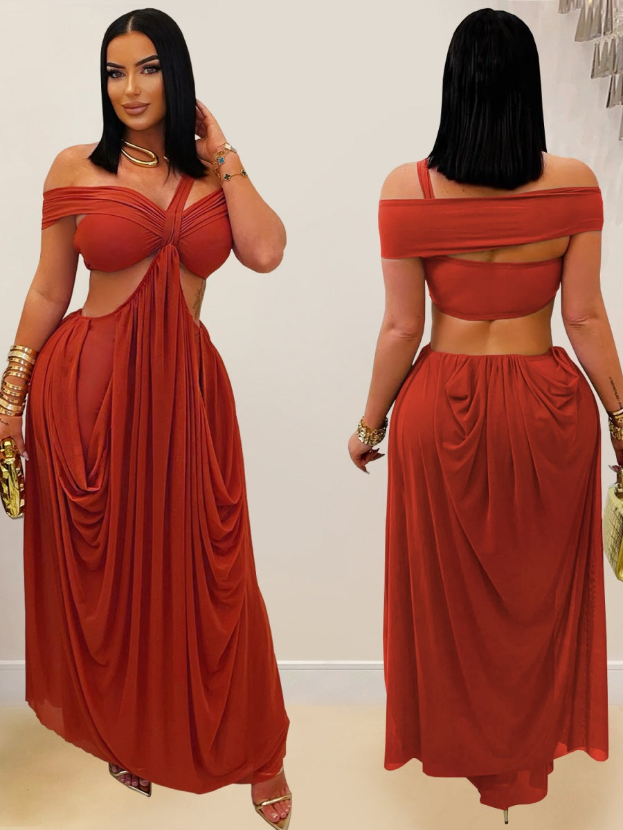 Gauze Sexy Bare Waist Parties Maxi Dresses