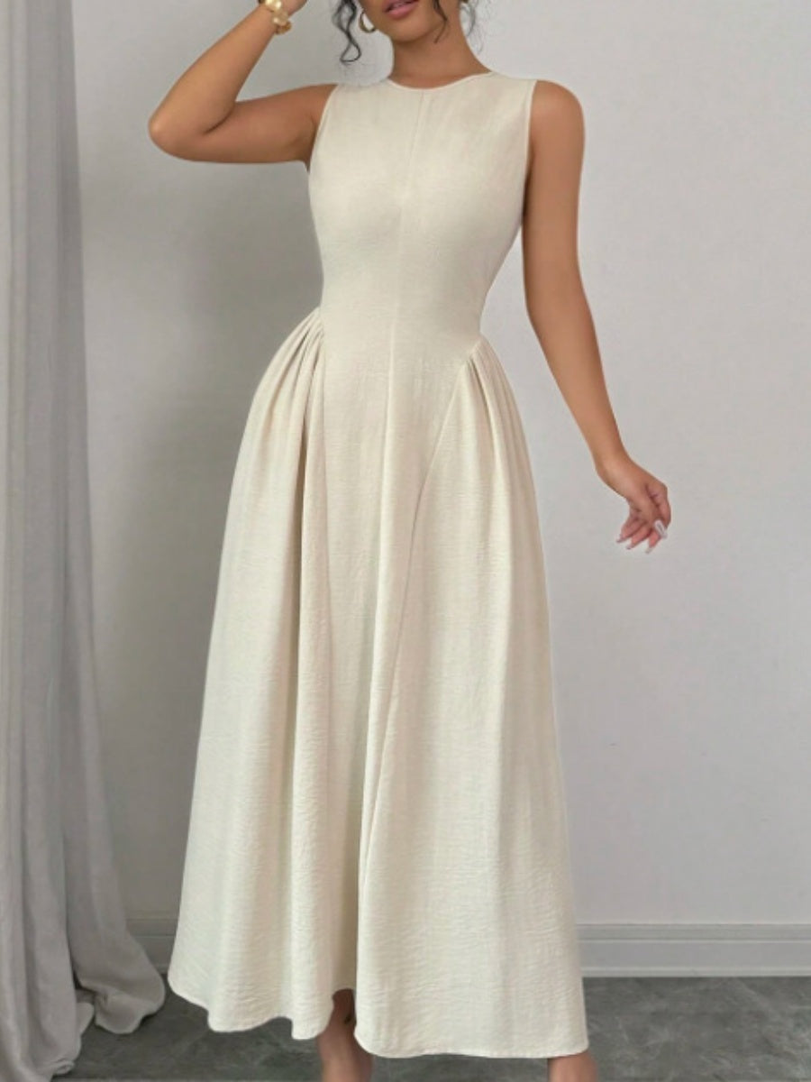 Sleeveless Round Neck Patchwork Solid Color Maxi Dresses
