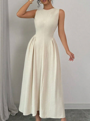 Sleeveless Round Neck Patchwork Solid Color Maxi Dresses