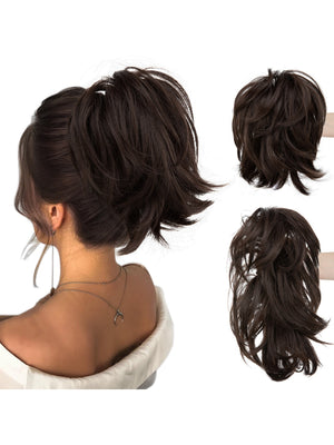 Short, Curled Ponytail Wig With Clip
